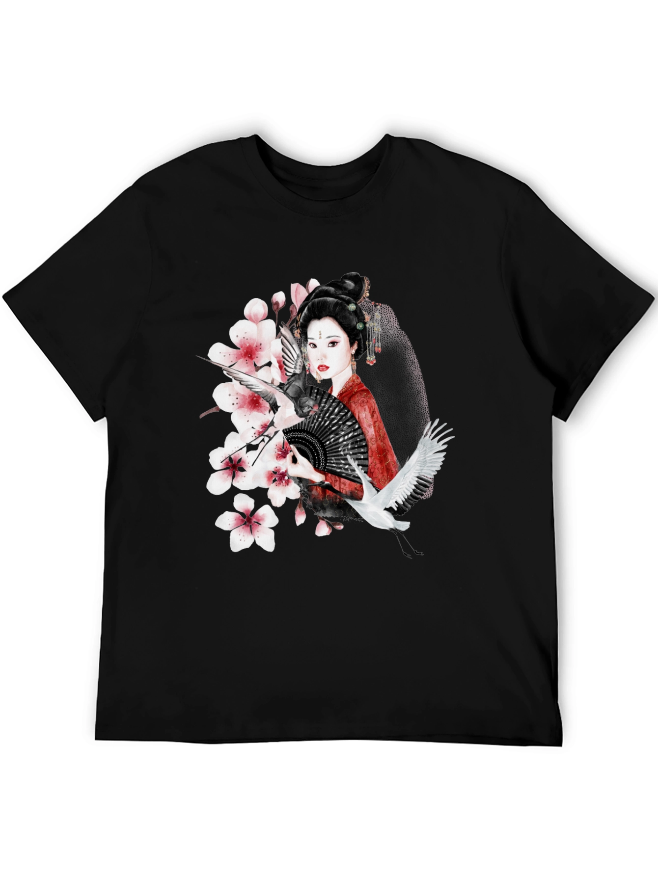 Asian Geisha Crane T-Shirt - Stylish Graphic Tee