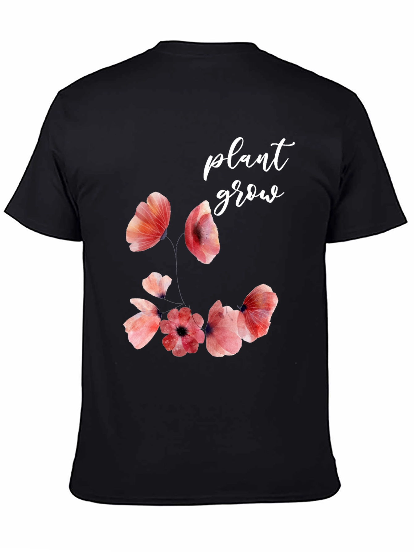 Floral Plant Grow Graphic Black T-Shirt