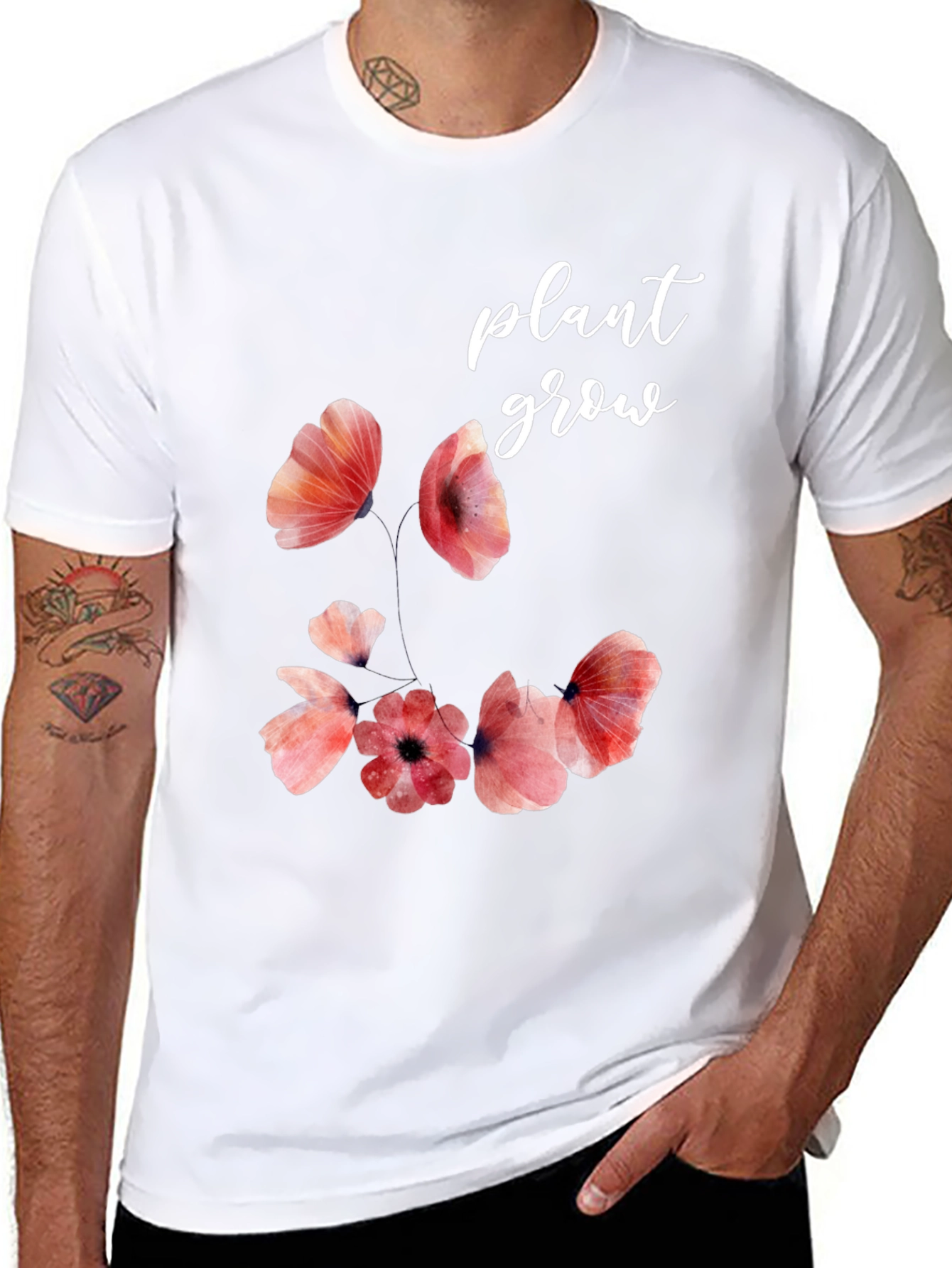 Floral Plant Grow Graphic Black T-Shirt