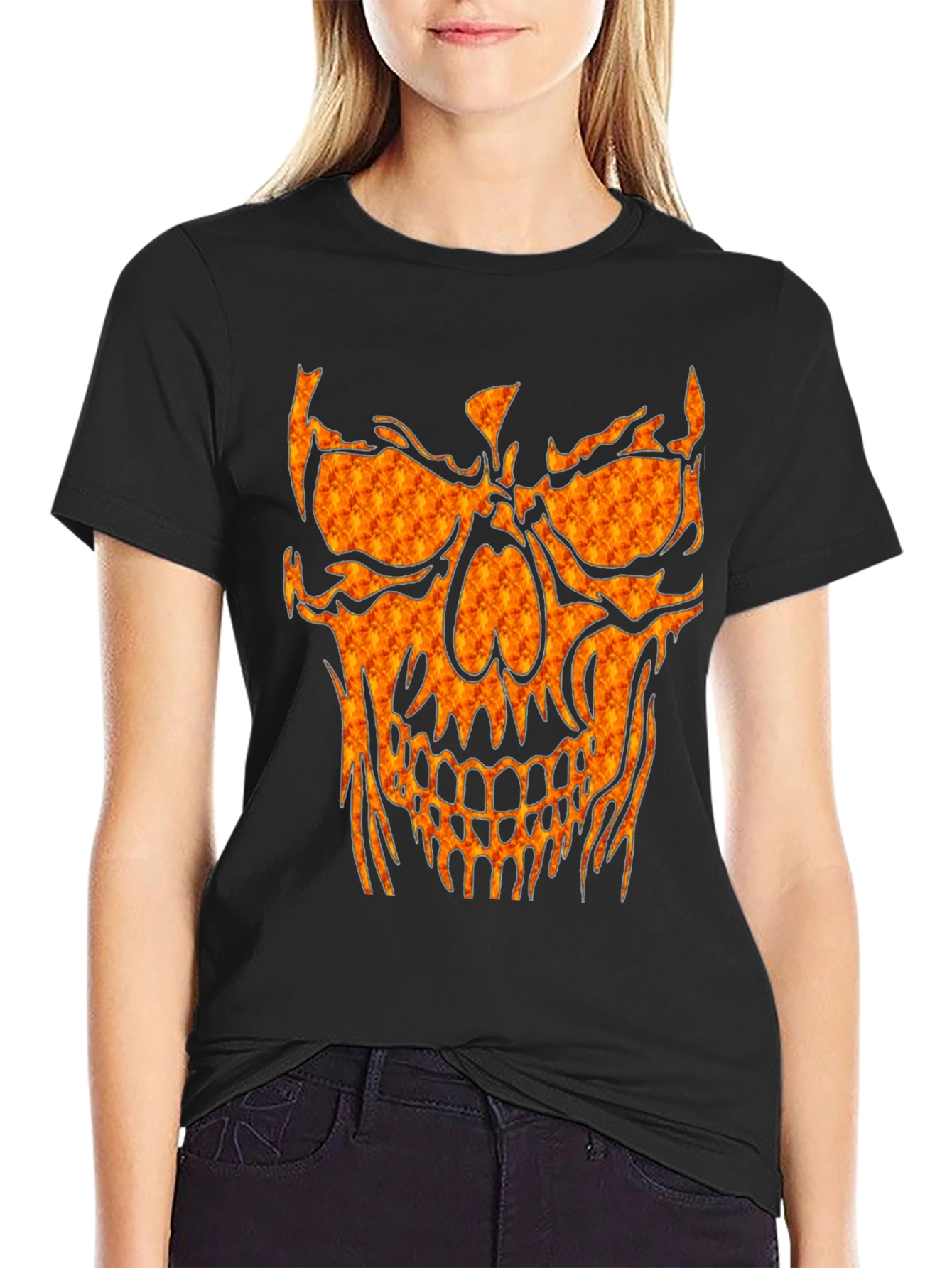 Fiery Skull Graphic Tee - Black