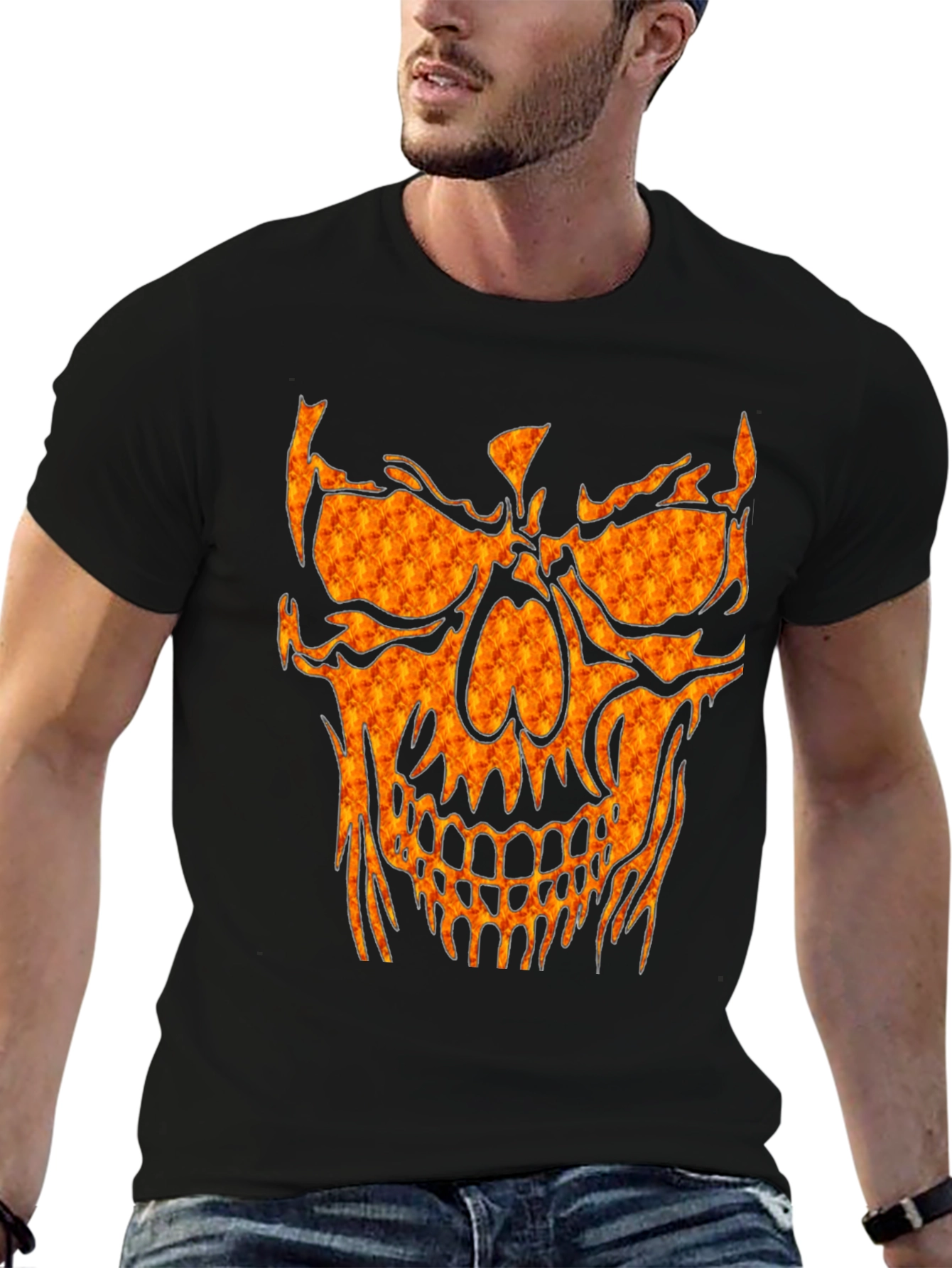 Fiery Skull Graphic Tee - Black