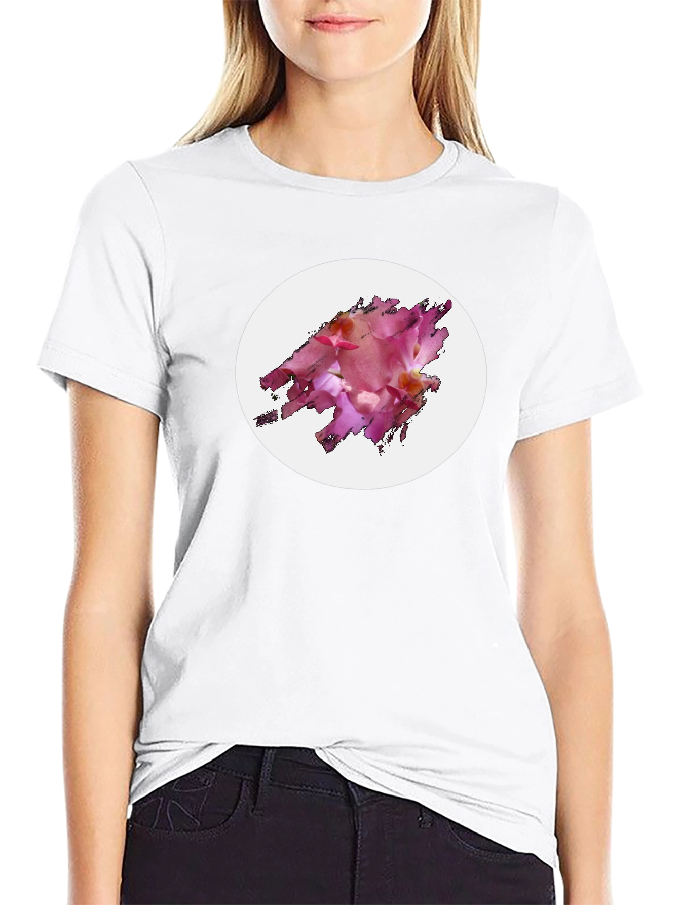 Black T-Shirt with Floral Graphic Design