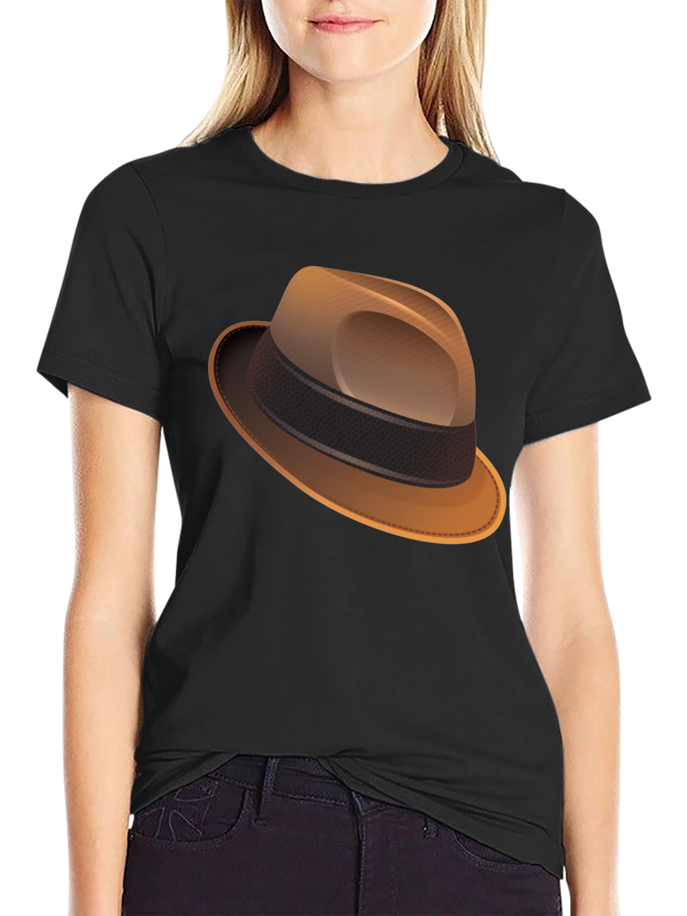 Stylish Fedora Graphic Tee - Classic Black T-Shirt