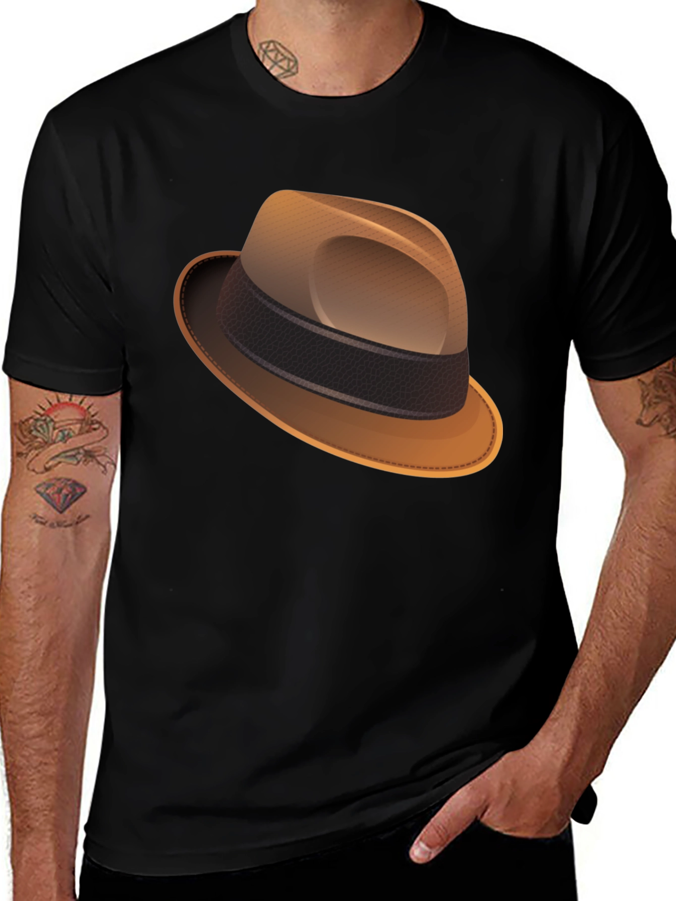 Stylish Fedora Graphic Tee - Classic Black T-Shirt