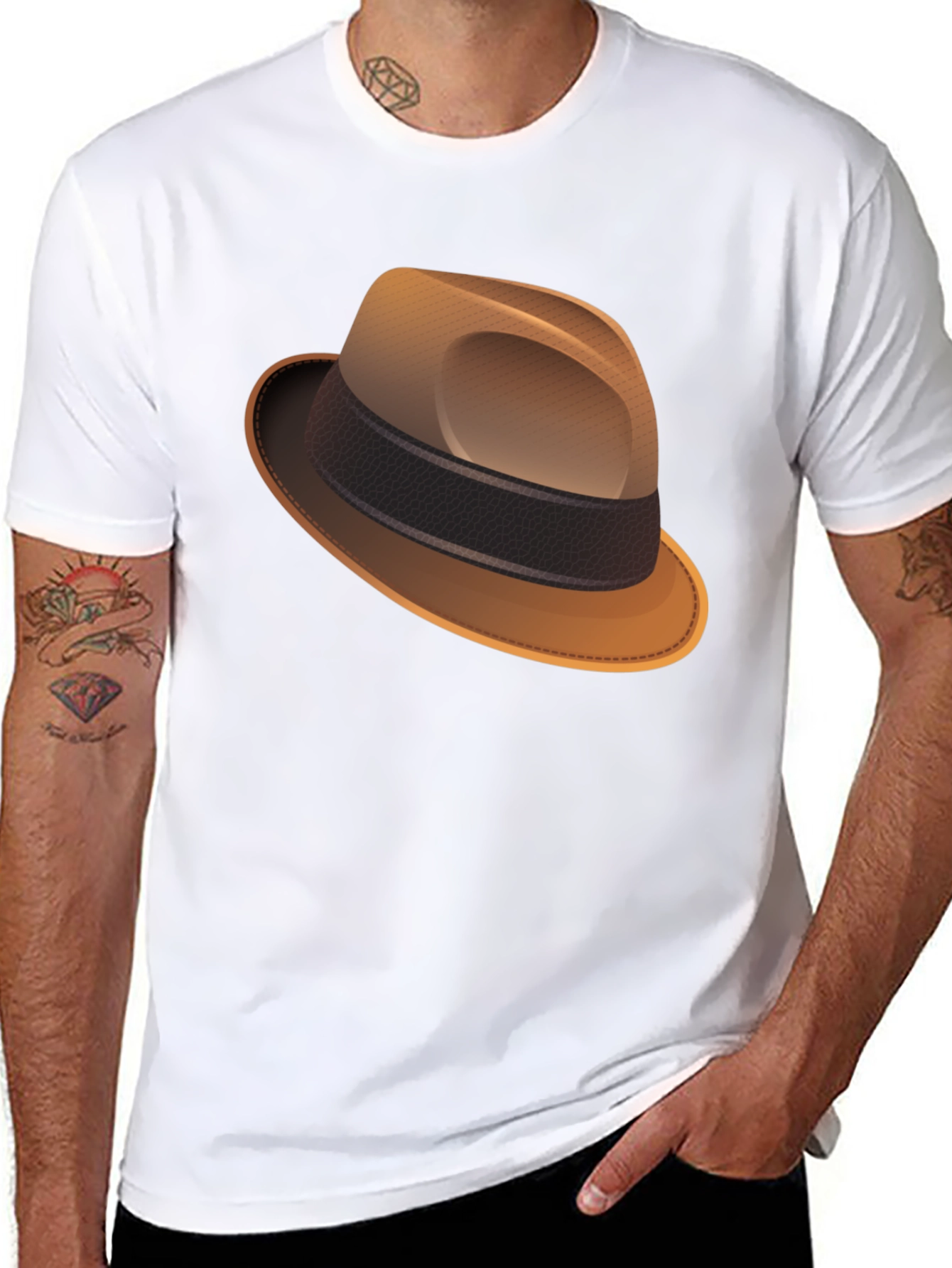 Stylish Fedora Graphic Tee - Classic Black T-Shirt