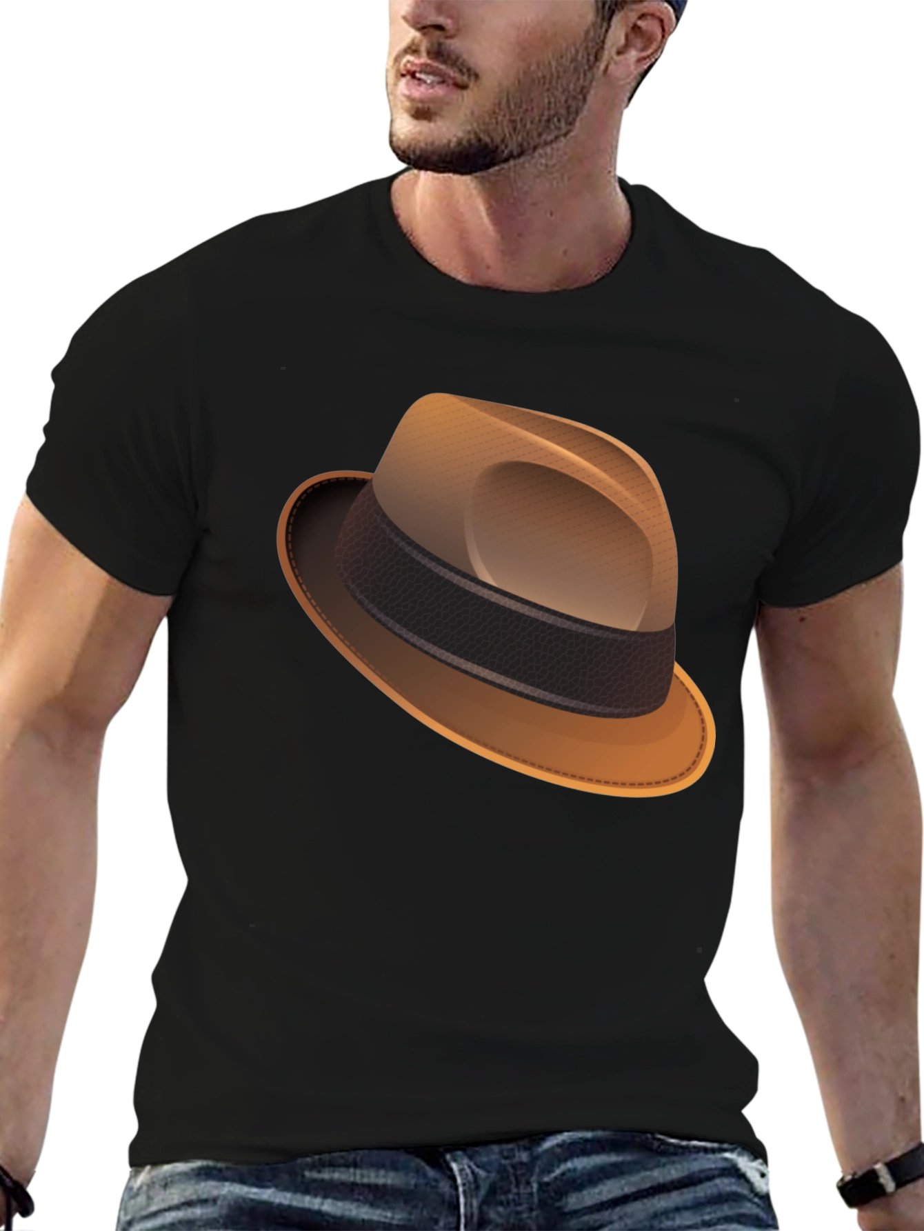 Stylish Fedora Graphic Tee - Classic Black T-Shirt