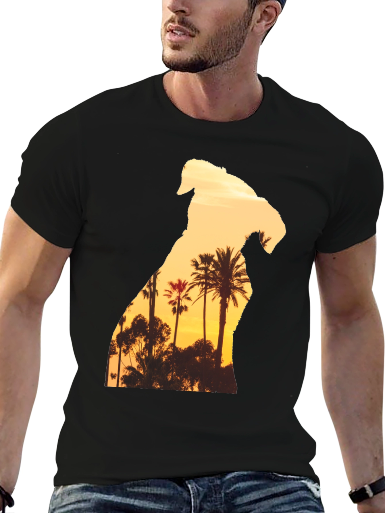 Sunset Dog Graphic T-Shirt - Black