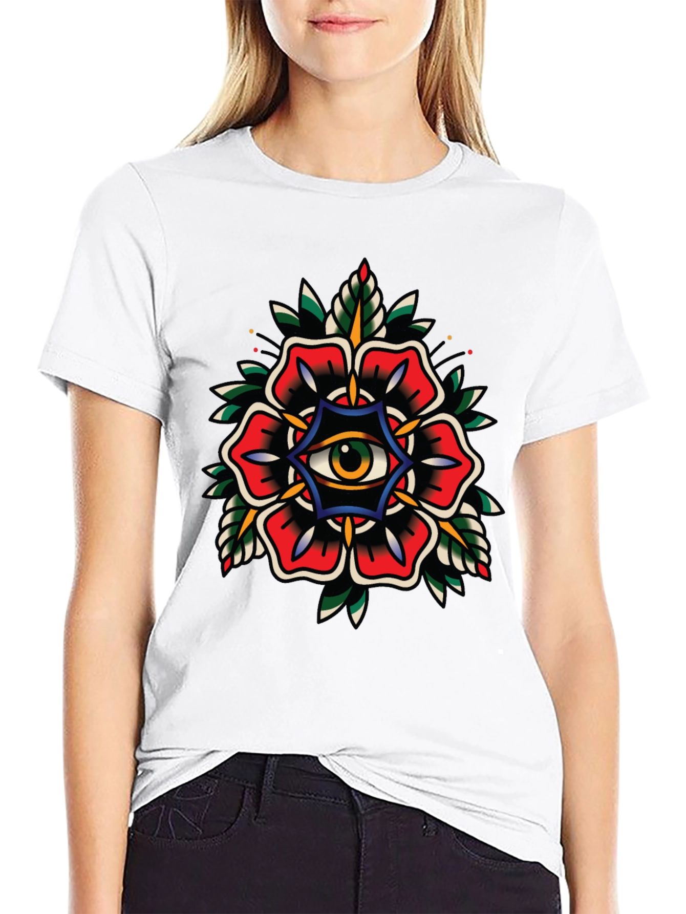Eye Flower Graphic Tee - Classic Tattoo Style