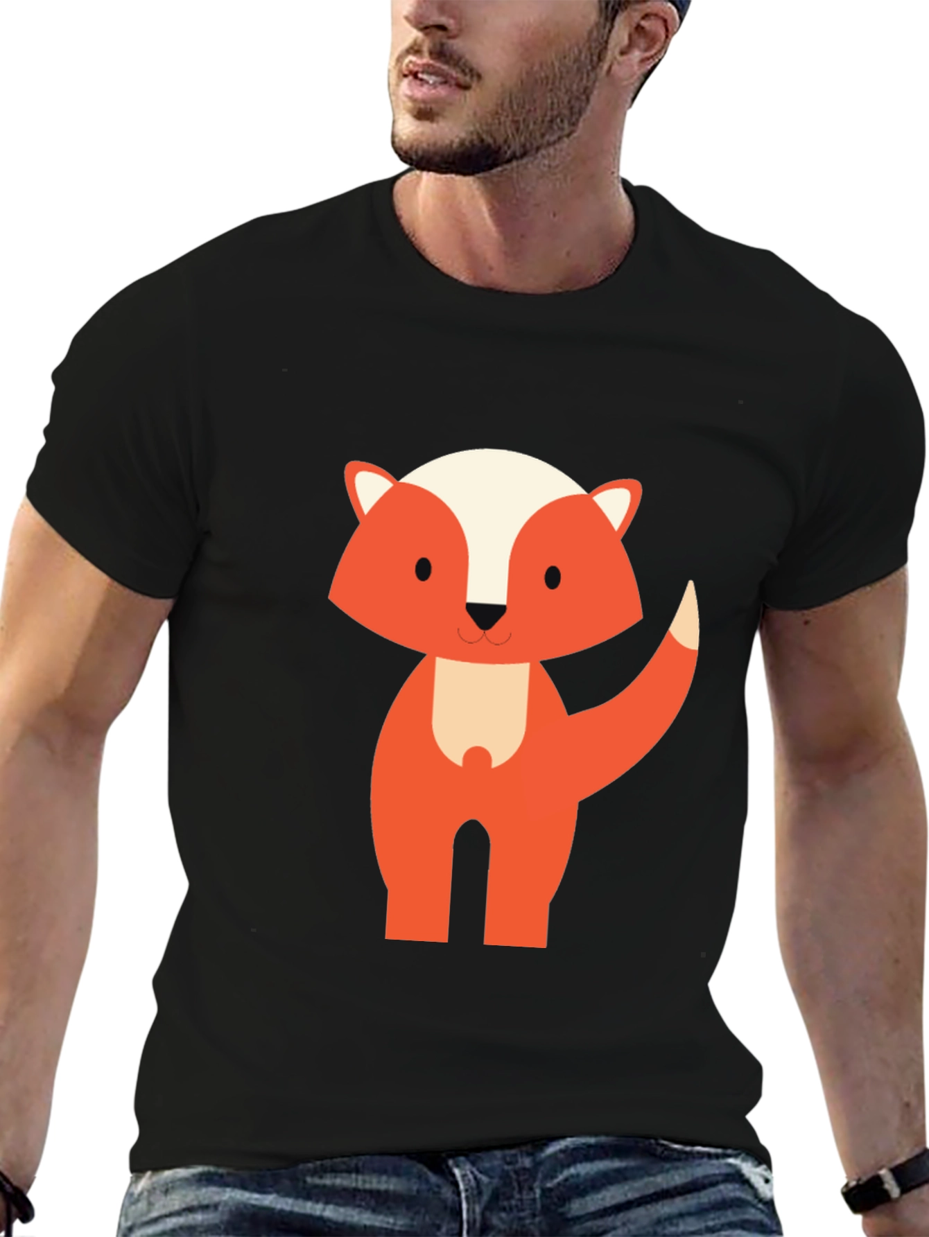 Cute Cartoon Fox Graphic Tee - Black Unisex T-Shirt