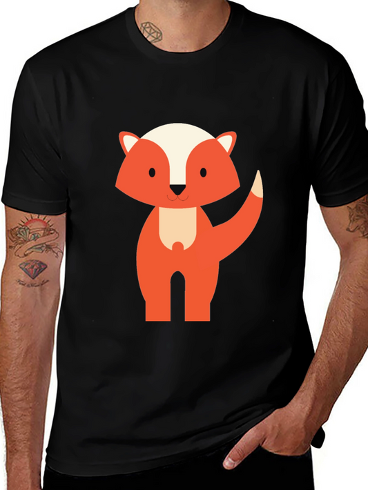 Cute Cartoon Fox Graphic Tee - Black Unisex T-Shirt