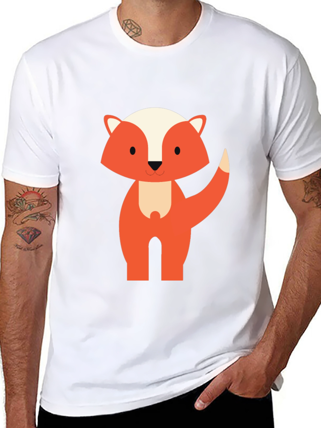 Cute Cartoon Fox Graphic Tee - Black Unisex T-Shirt
