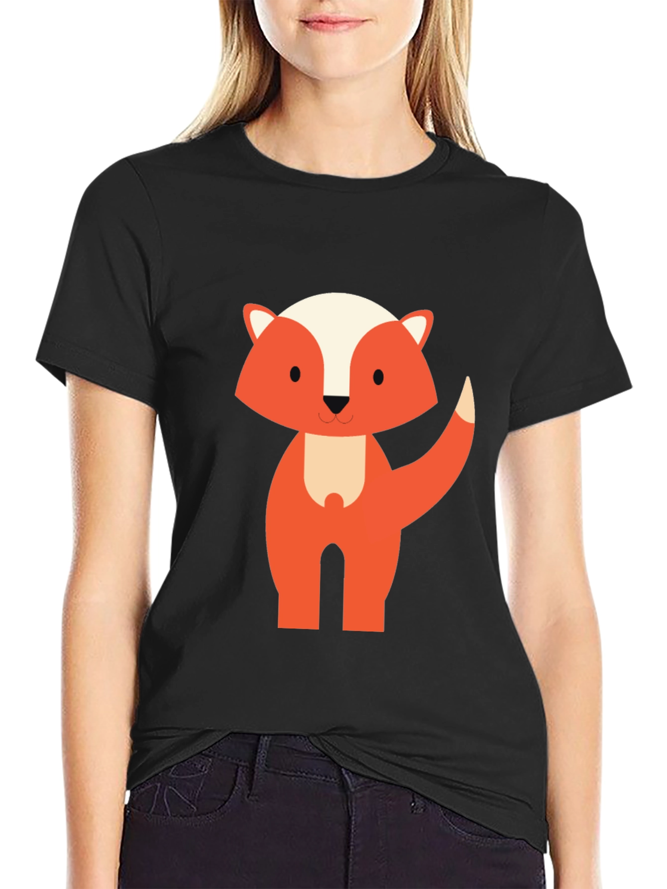 Cute Cartoon Fox Graphic Tee - Black Unisex T-Shirt