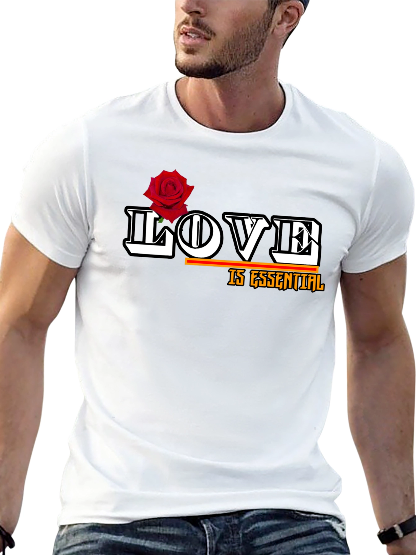 Love is Essential T-Shirt with Rose Graphic