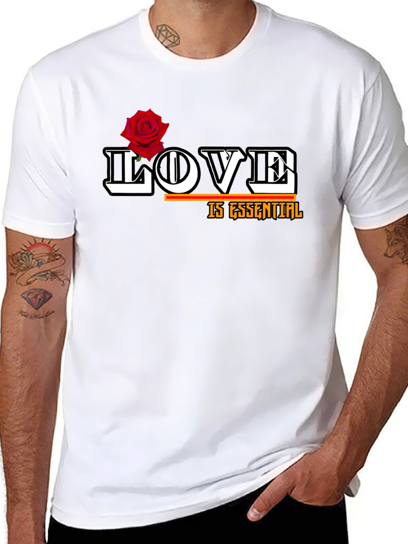 Love is Essential T-Shirt with Rose Graphic