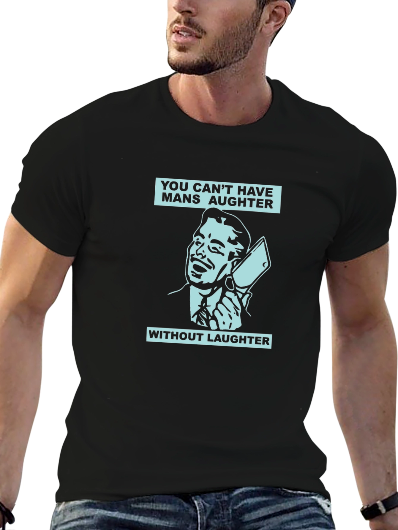 Mens Mans Aughter Graphic Print Black T-Shirt