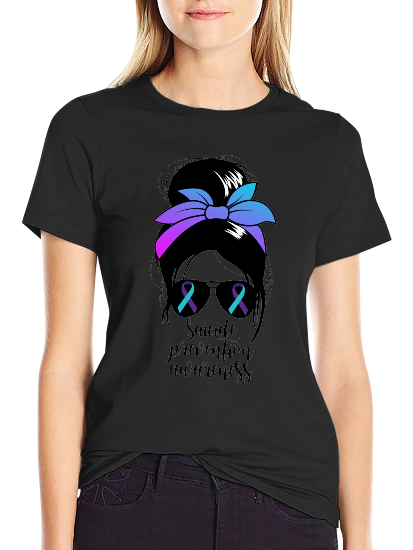 Suicide Prevention Messy Bun T-Shirt