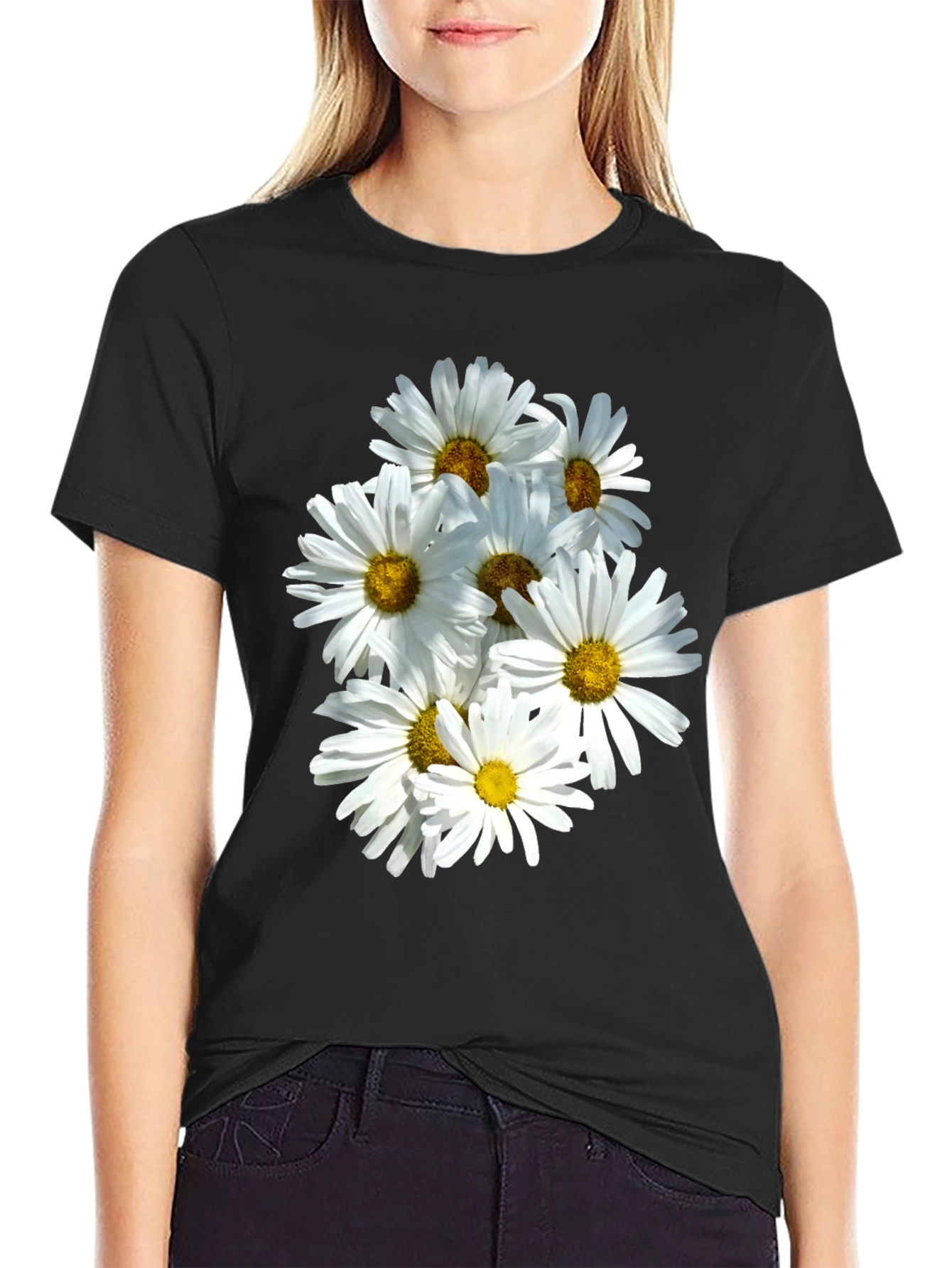 Daisy Flower T-Shirt - Black Cotton Graphic Tee