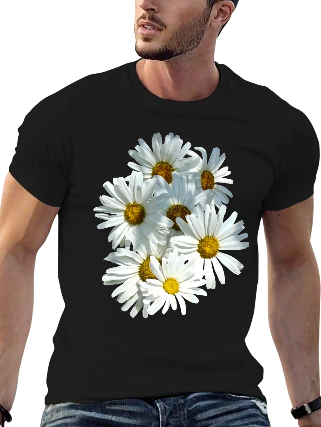 Daisy Flower T-Shirt - Black Cotton Graphic Tee