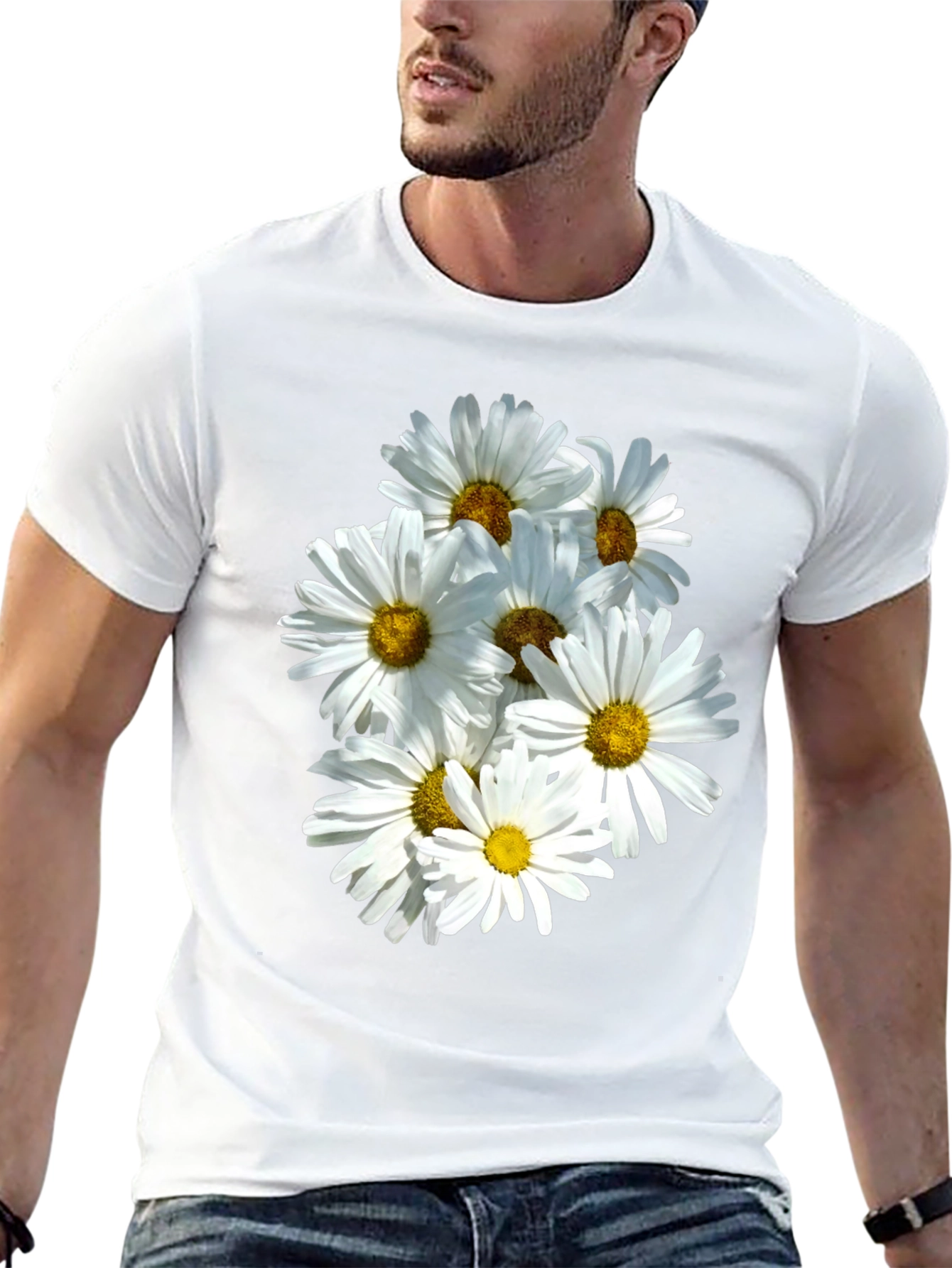 Daisy Flower T-Shirt - Black Cotton Graphic Tee