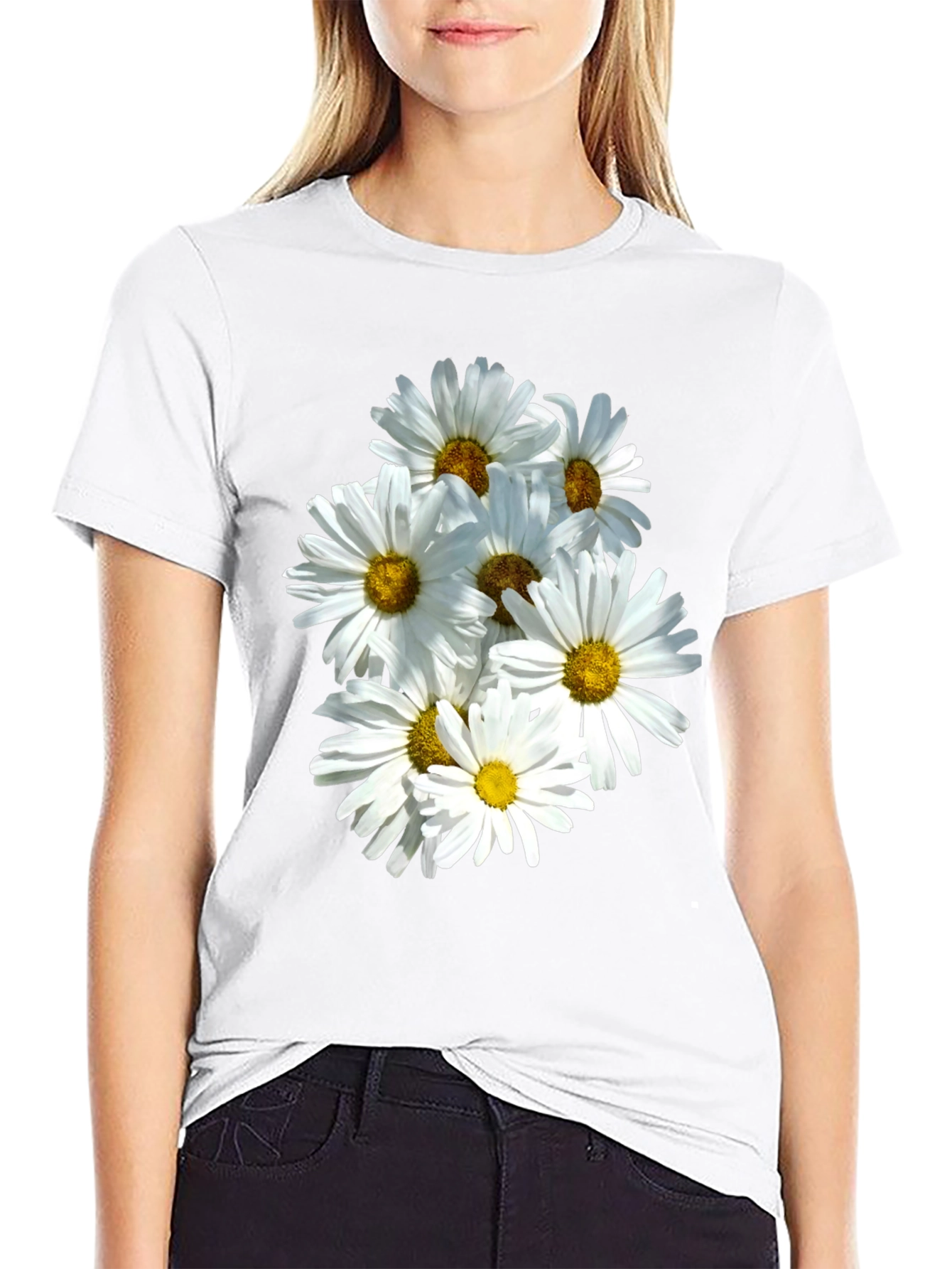 Daisy Flower T-Shirt - Black Cotton Graphic Tee