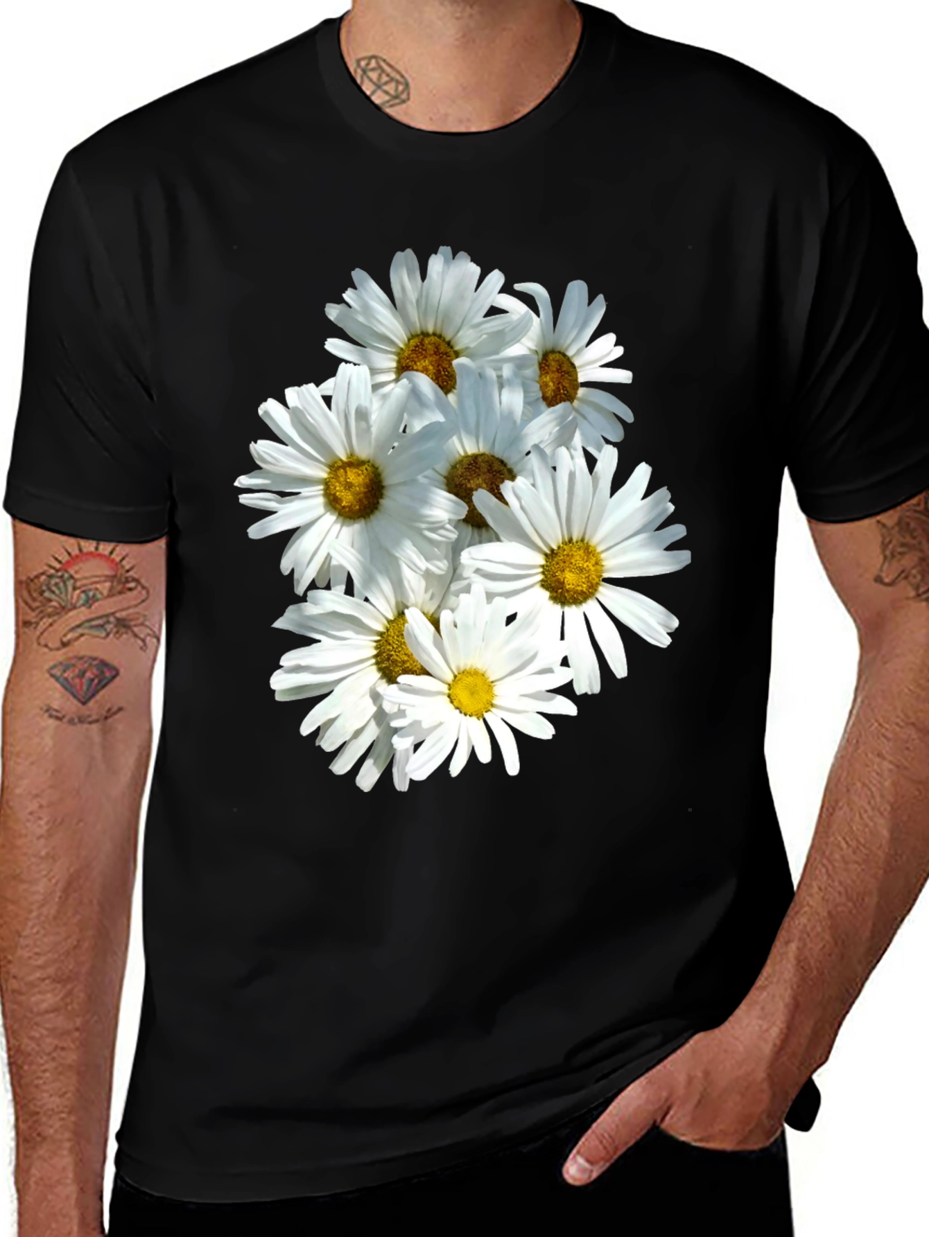 Daisy Flower T-Shirt - Black Cotton Graphic Tee
