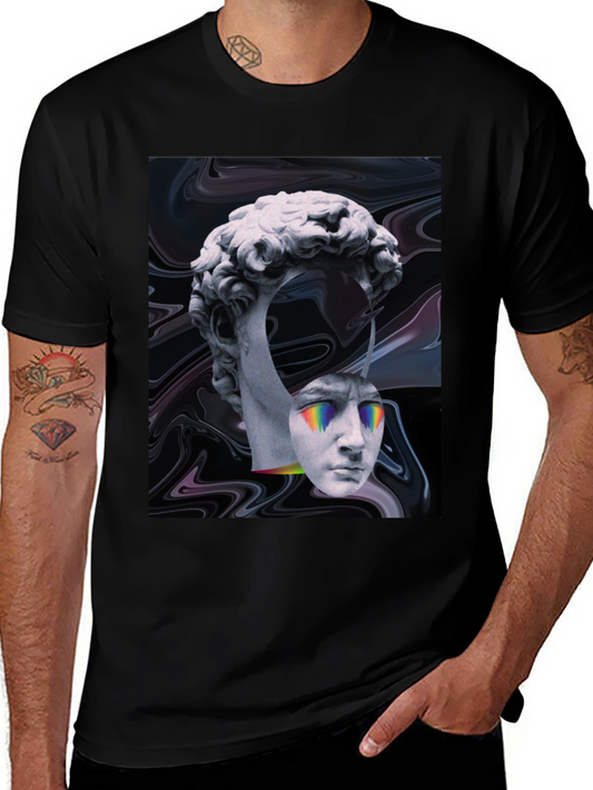 Surrealist Statue Graphic Tee - Black Cotton T-Shirt