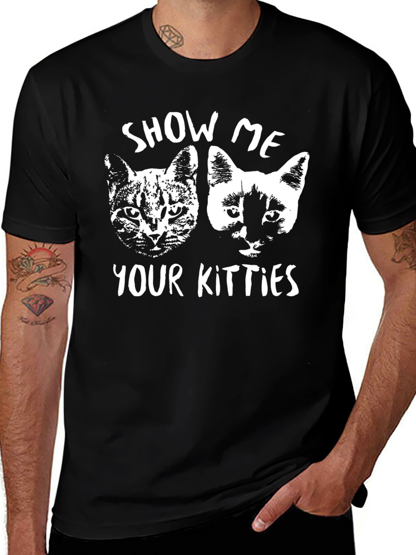 Show Me Your Kitties Graphic T-Shirt - Black