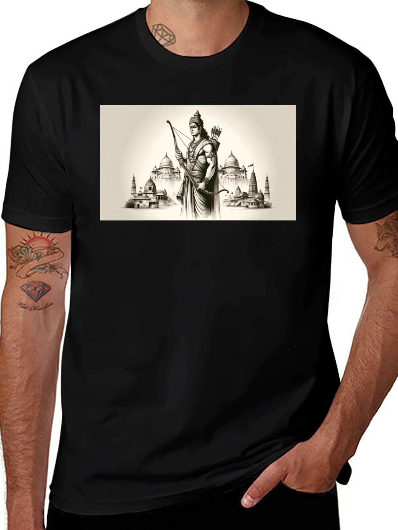 Lord Rama Graphic T-Shirt - Black Cotton Tee