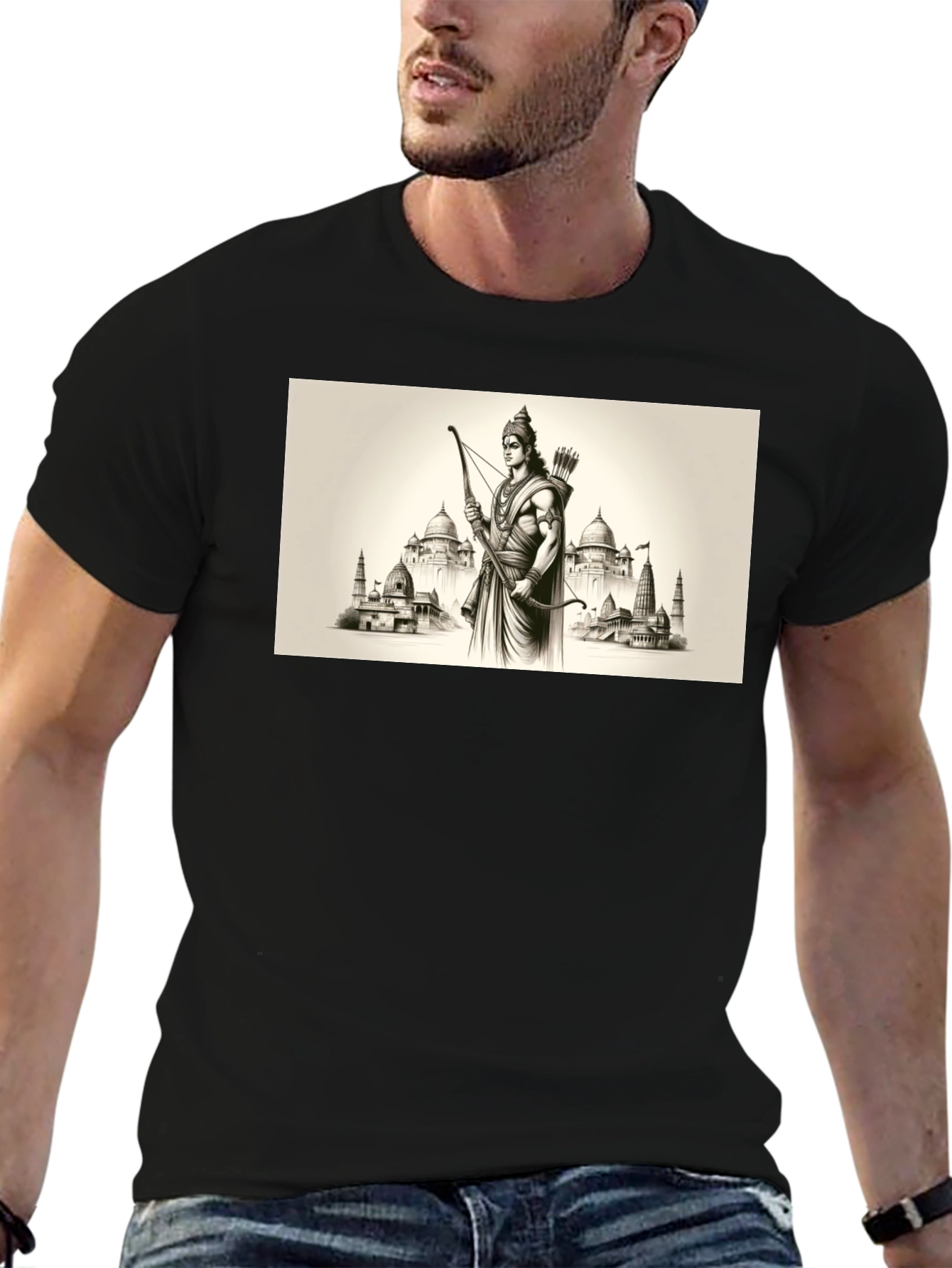 Lord Rama Graphic T-Shirt - Black Cotton Tee