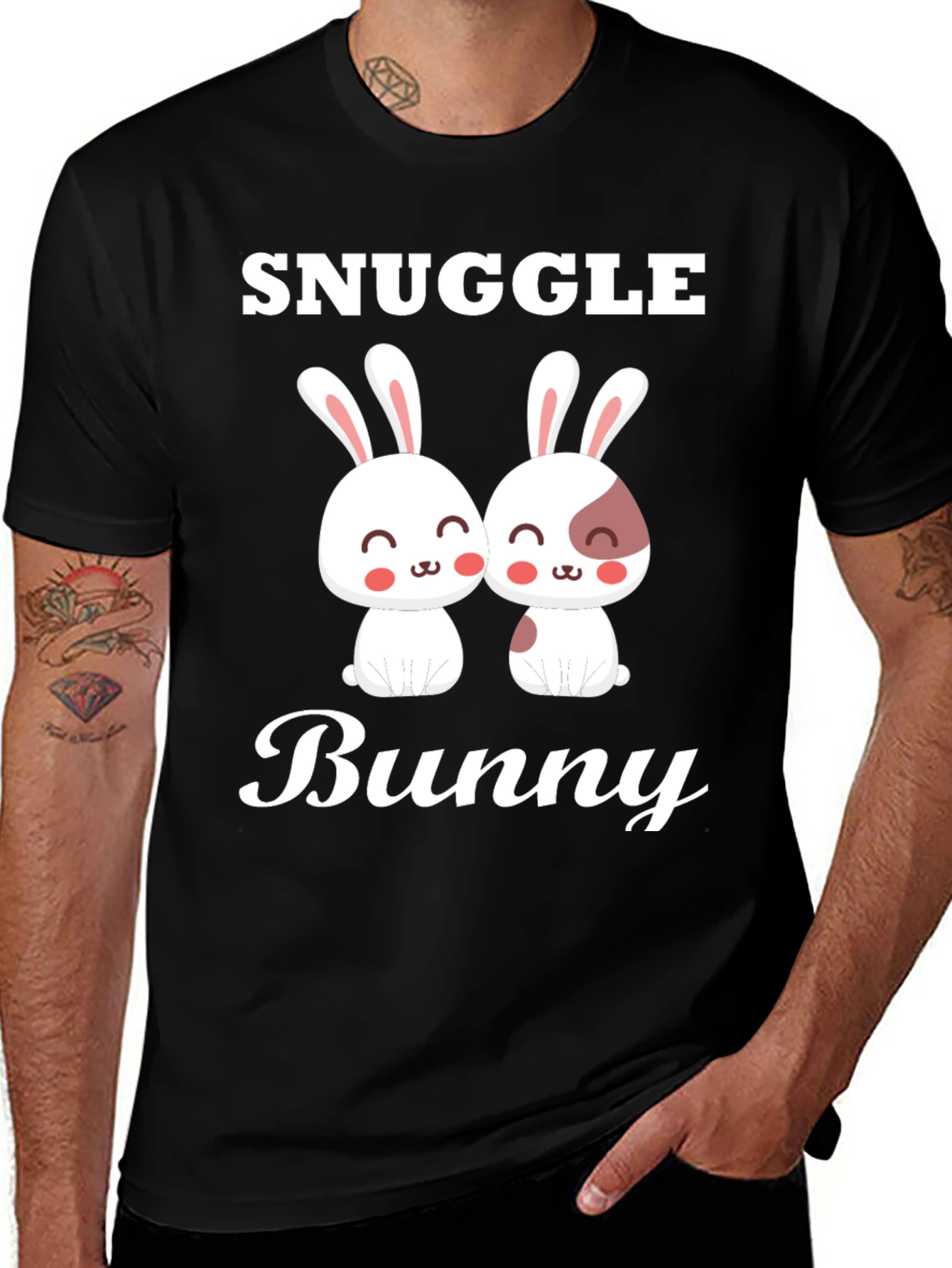 Snuggle Bunny Graphic Tee - Cute Couple Rabbits