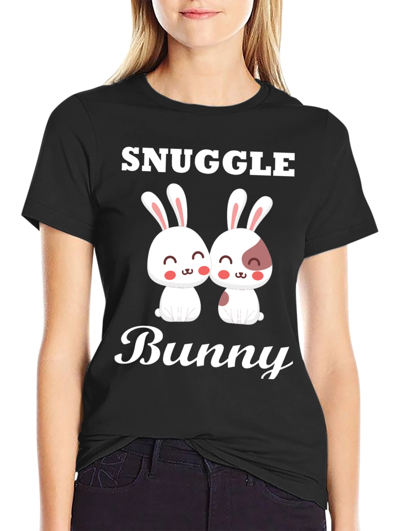 Snuggle Bunny Graphic Tee - Cute Couple Rabbits
