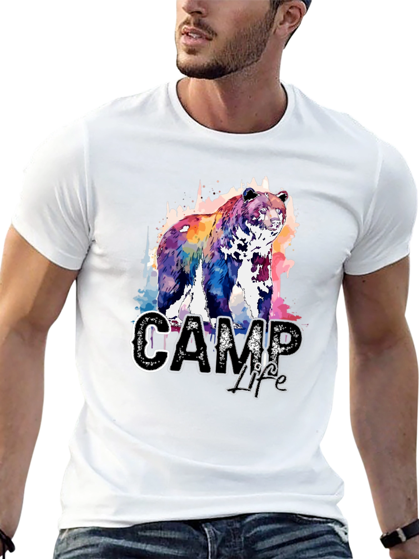 Camp Life Bear Graphic T-Shirt - Nature Inspired Design