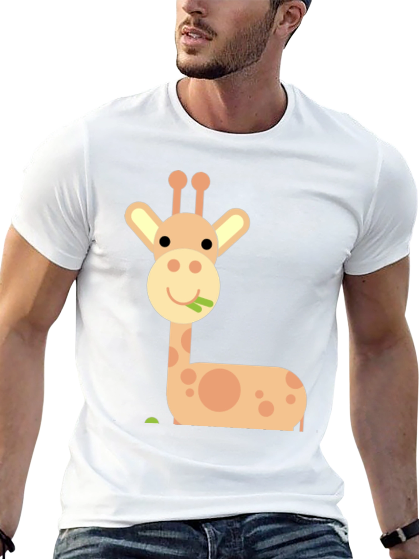 Cute Giraffe Graphic Tee - Black Cotton Blend Shirt