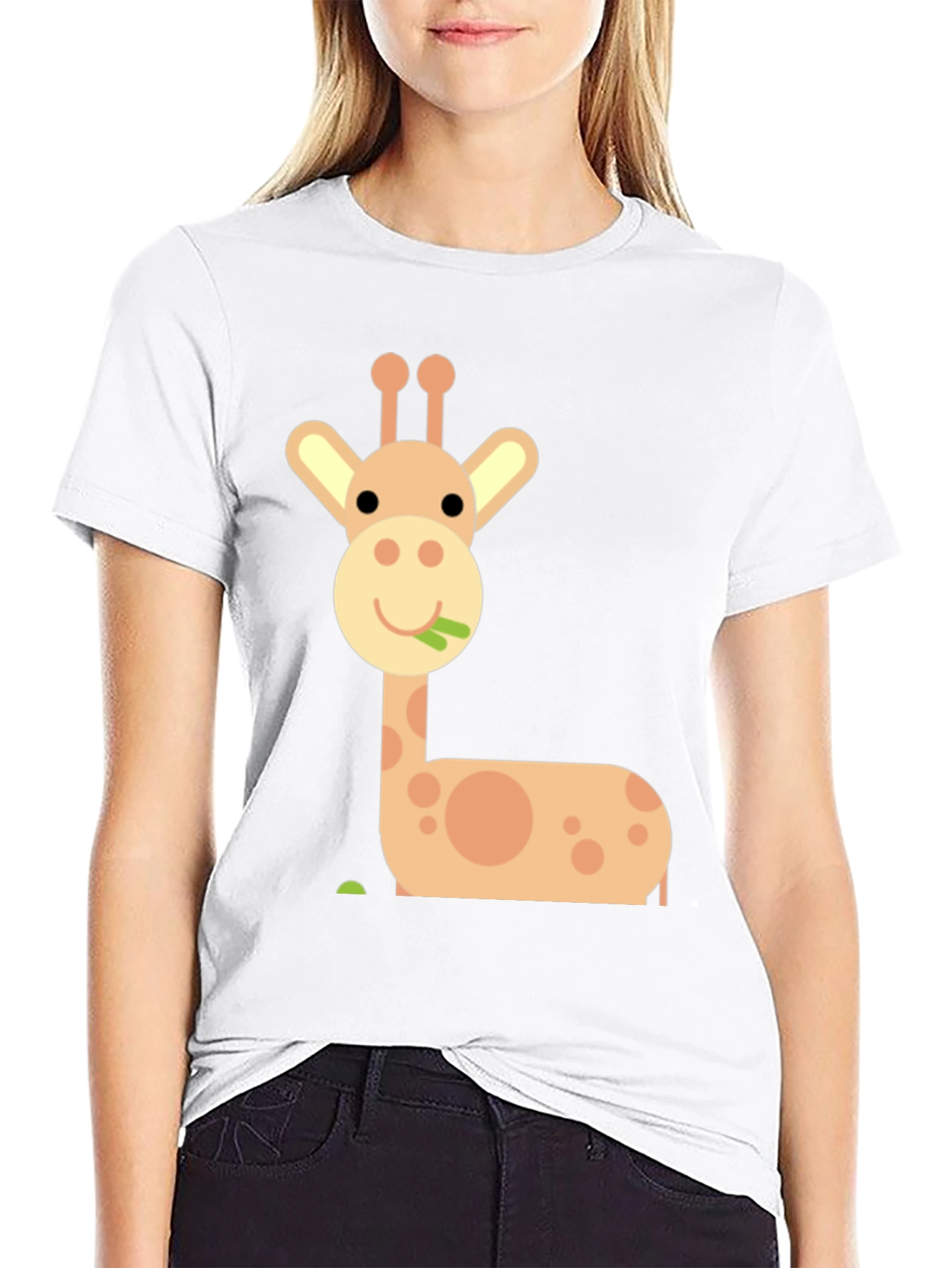 Cute Giraffe Graphic Tee - Black Cotton Blend Shirt