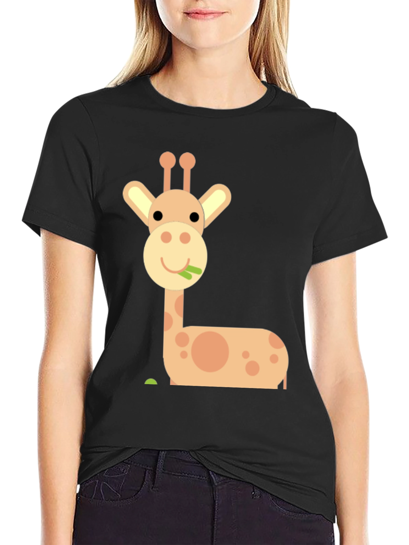Cute Giraffe Graphic Tee - Black Cotton Blend Shirt