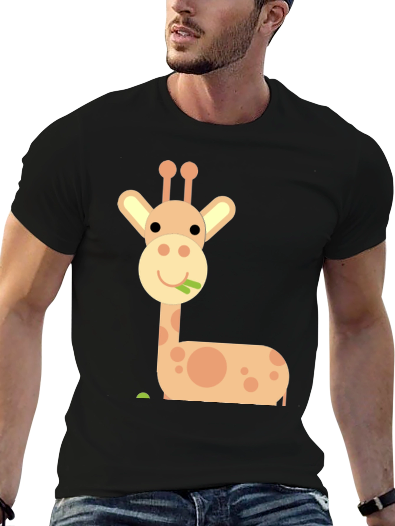 Cute Giraffe Graphic Tee - Black Cotton Blend Shirt