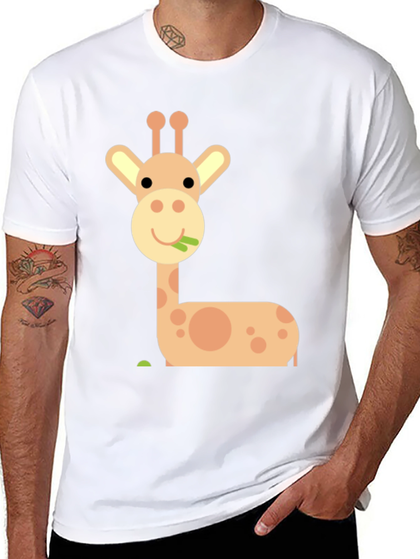 Cute Giraffe Graphic Tee - Black Cotton Blend Shirt
