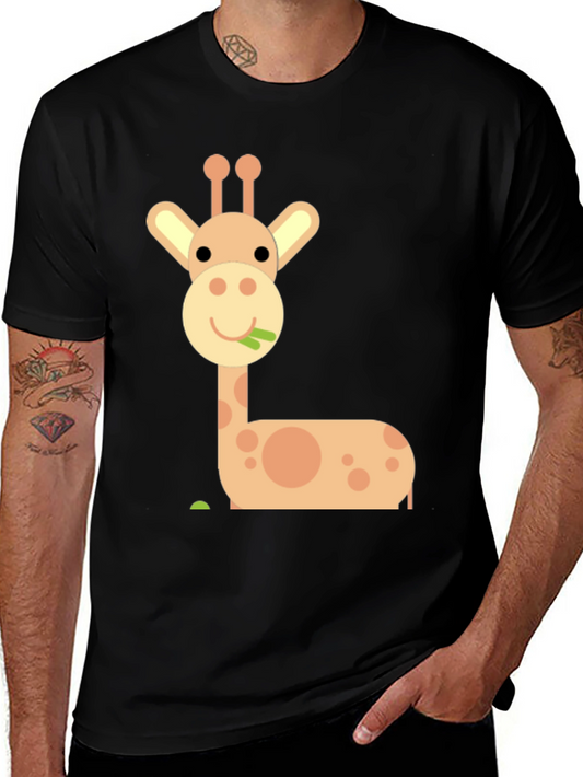 Cute Giraffe Graphic Tee - Black Cotton Blend Shirt