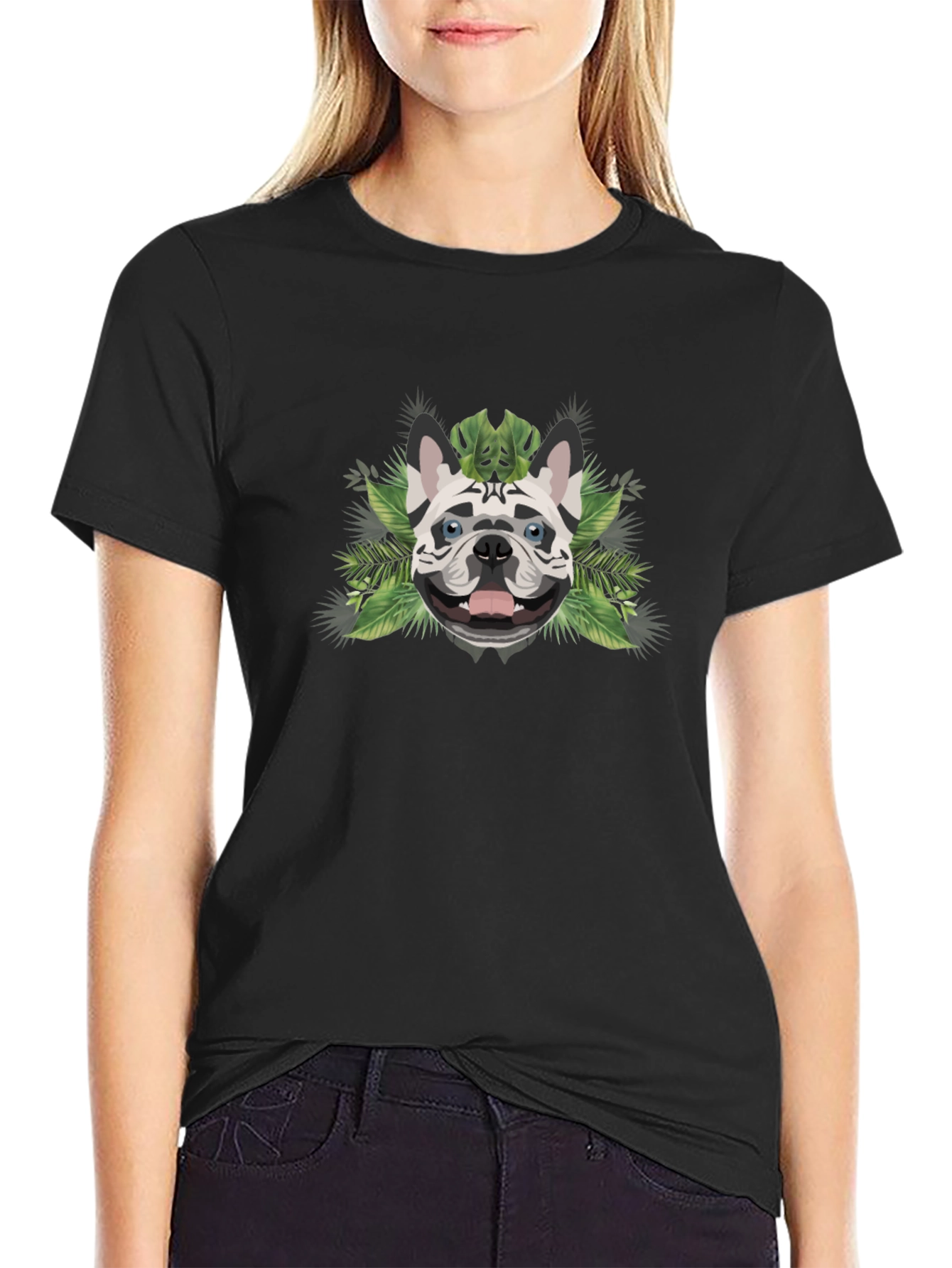 Tropical Dog T-Shirt - Black