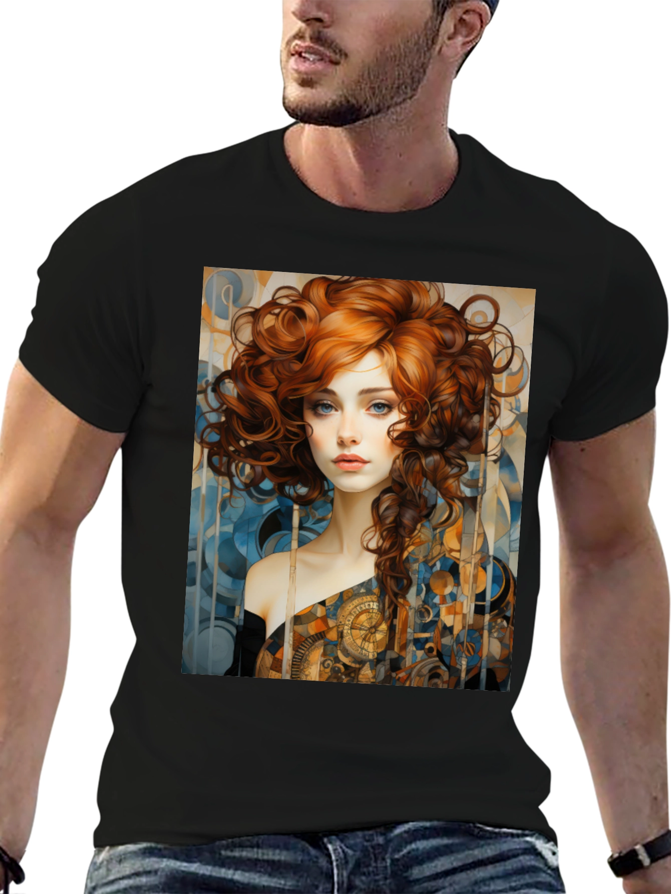Art Nouveau Woman Graphic Black T-Shirt