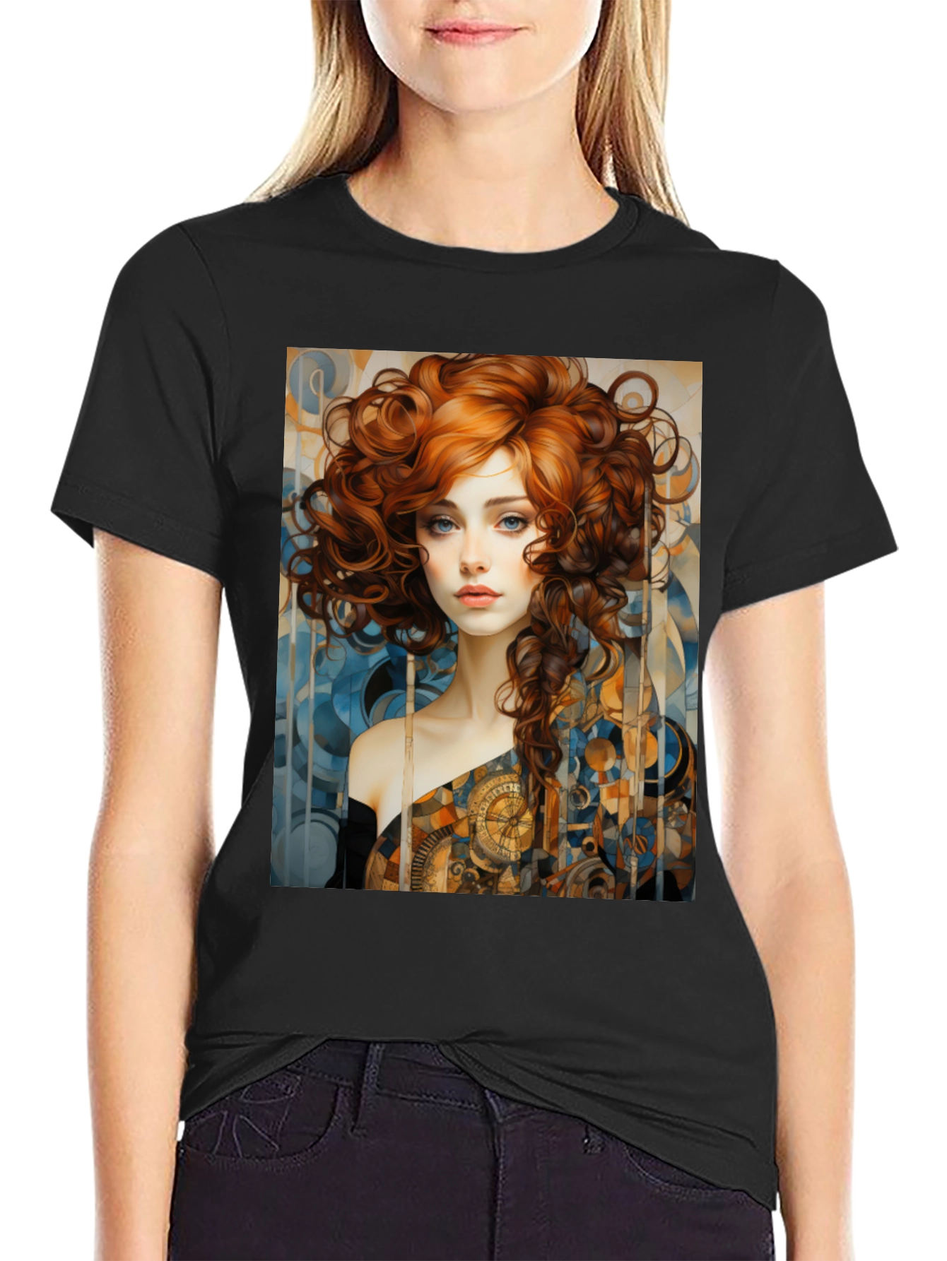 Art Nouveau Woman Graphic Black T-Shirt
