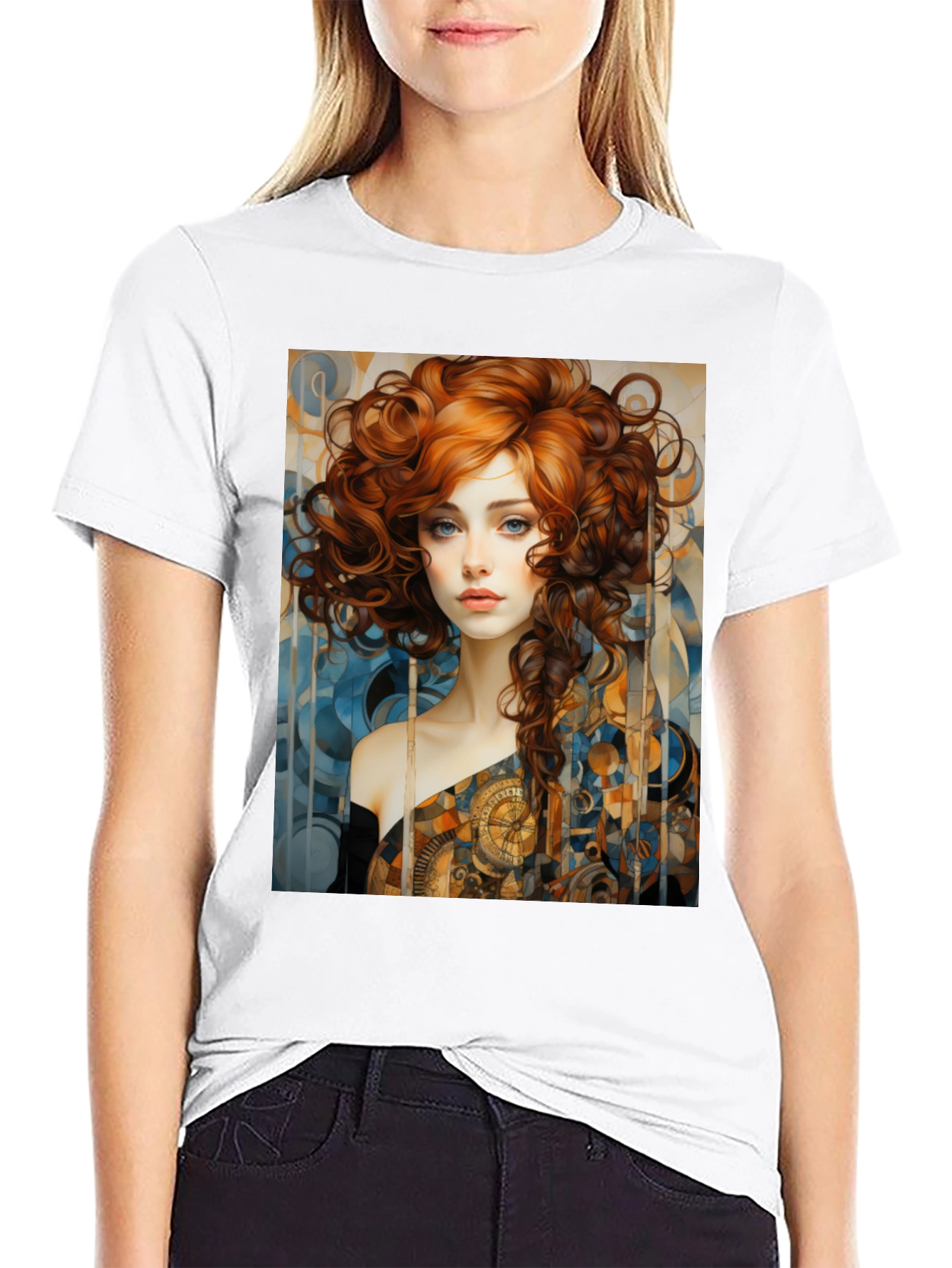 Art Nouveau Woman Graphic Black T-Shirt