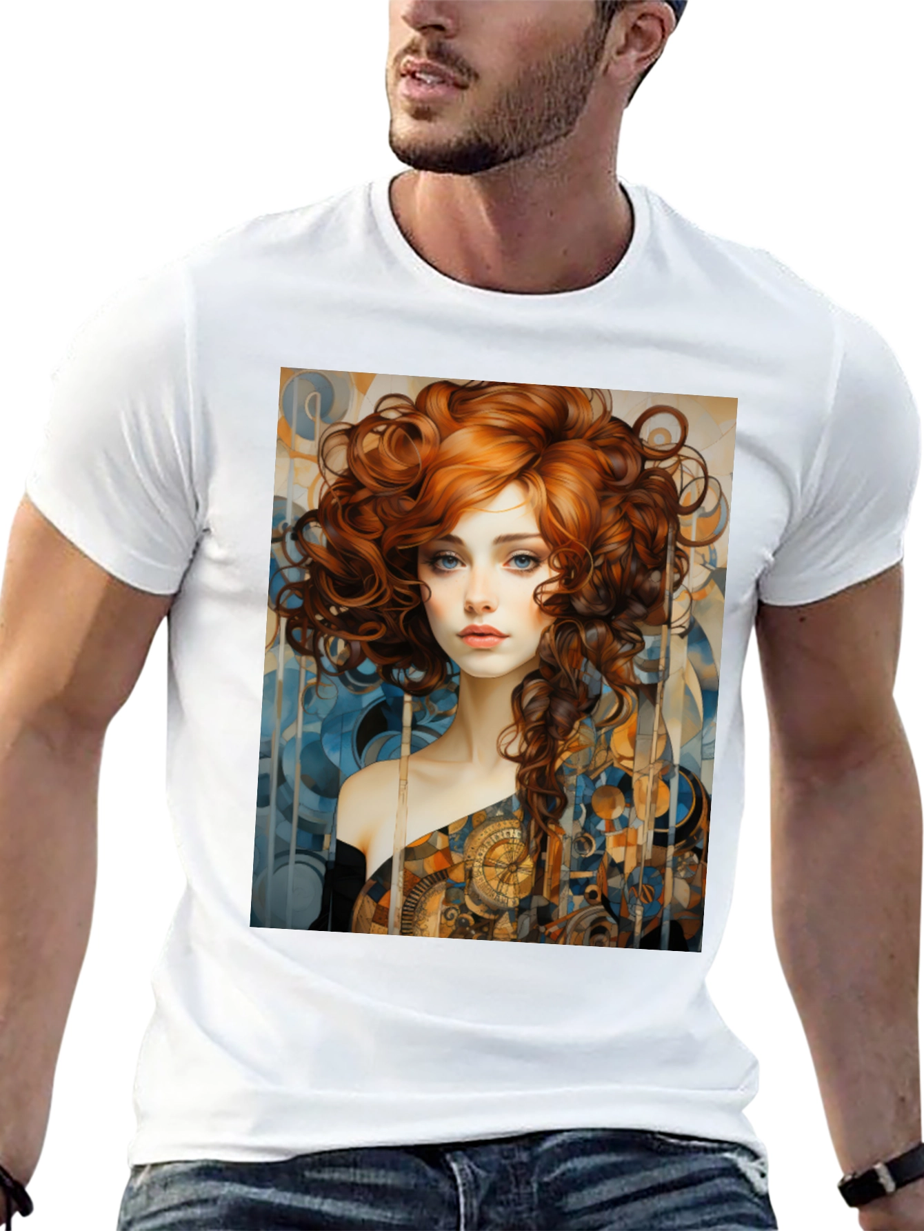 Art Nouveau Woman Graphic Black T-Shirt