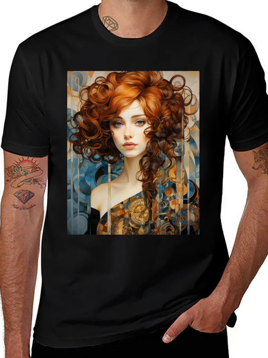 Art Nouveau Woman Graphic Black T-Shirt