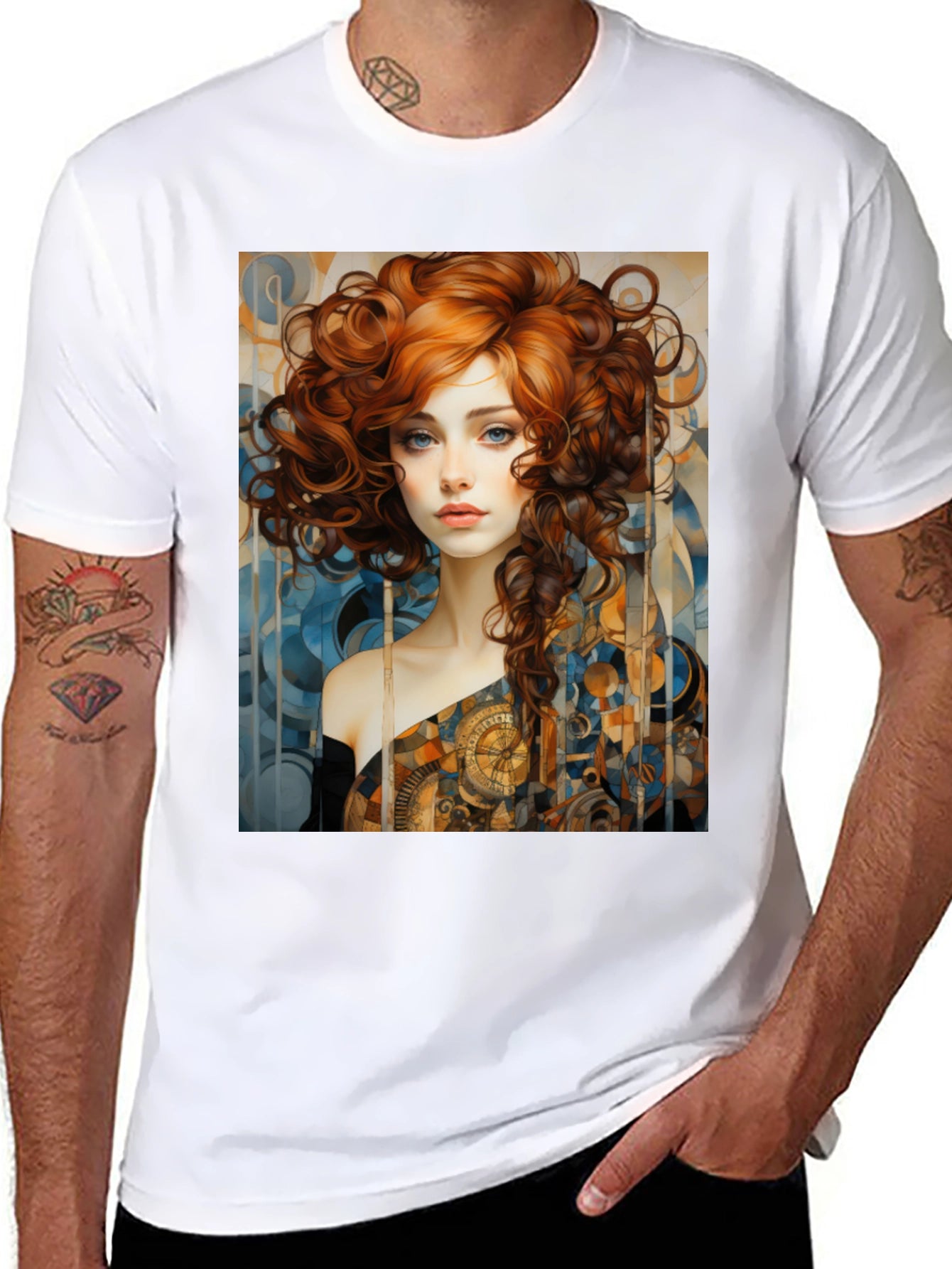 Art Nouveau Woman Graphic Black T-Shirt
