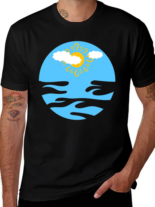 Abstract Sun & Cloud Graphic Tee - Black
