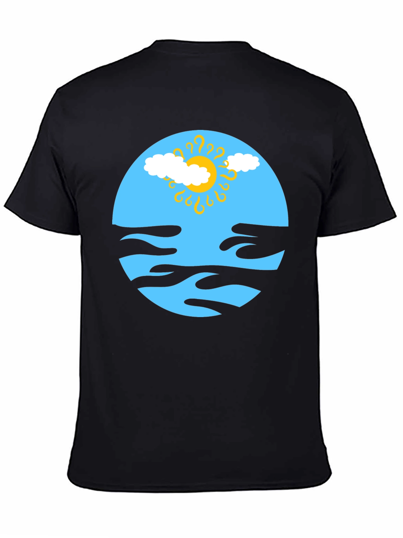 Abstract Sun & Cloud Graphic Tee - Black