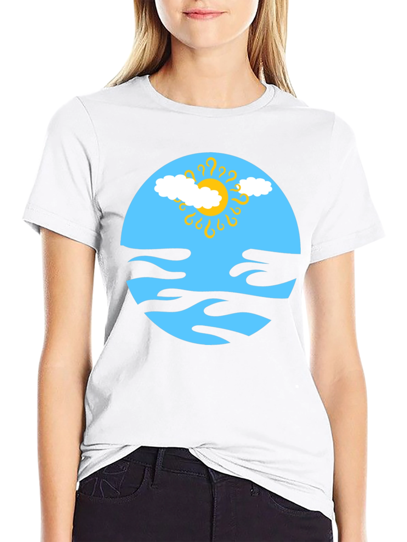 Abstract Sun & Cloud Graphic Tee - Black