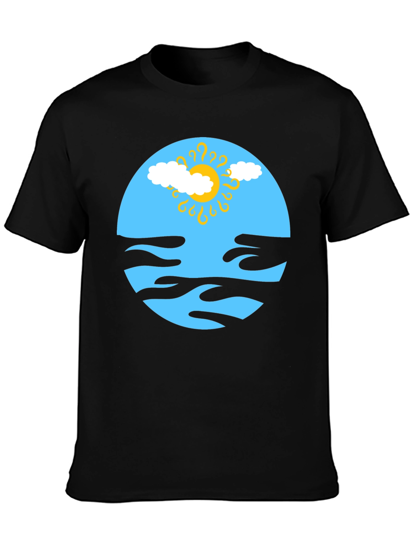 Abstract Sun & Cloud Graphic Tee - Black