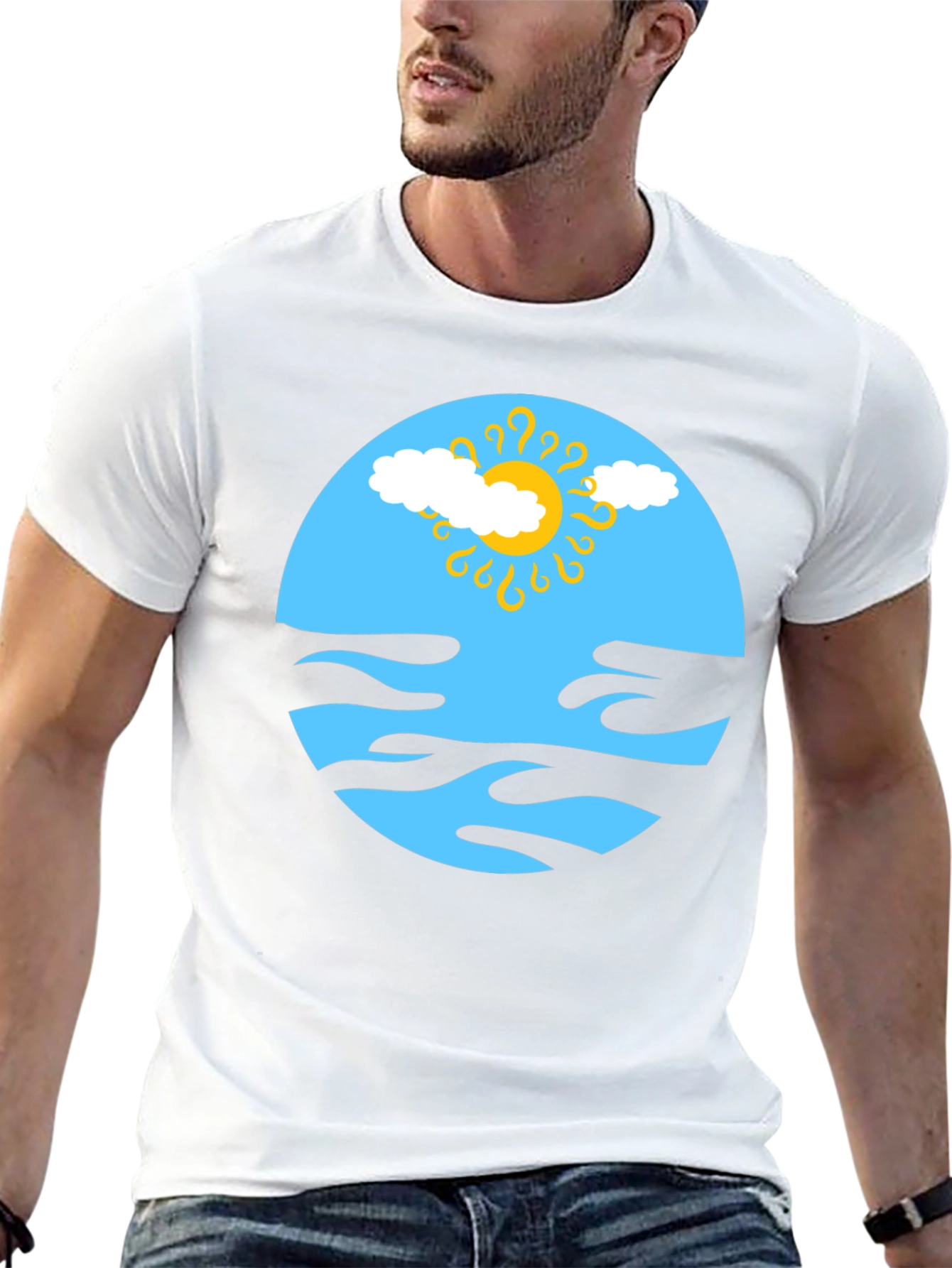Abstract Sun & Cloud Graphic Tee - Black